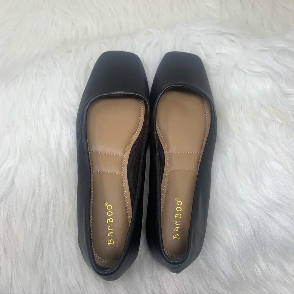 New Bamboo Women's Black Square Toe Flats Slip on Shoes Sz 7.5 NWOT